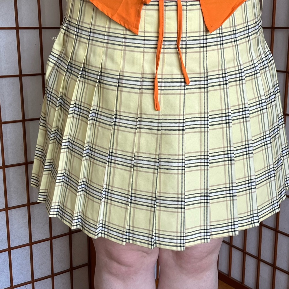Plaid Yellow Pleated Skirt